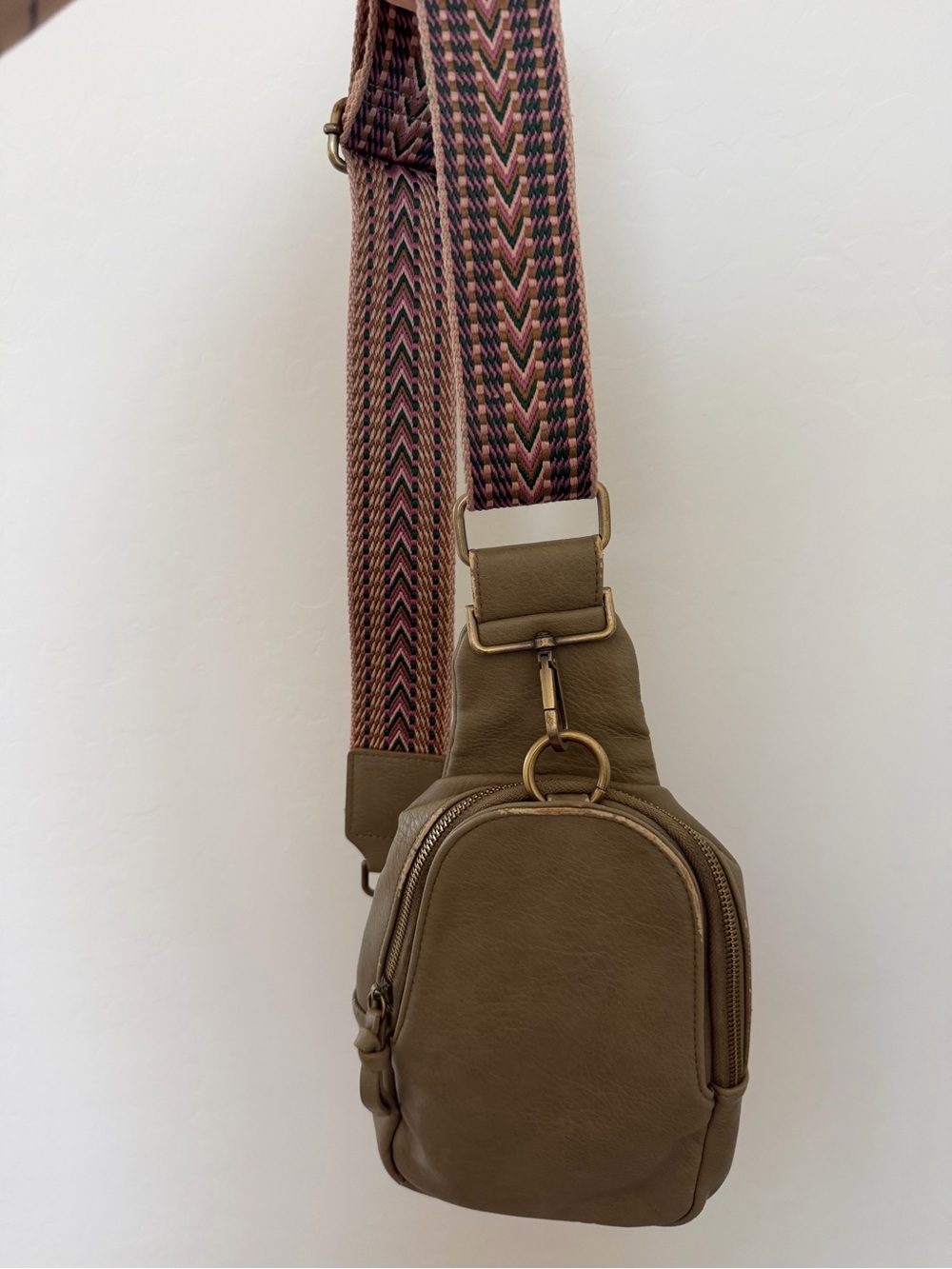 Anthropologie Olive Mini Crossbody with Patterned Woven Strap